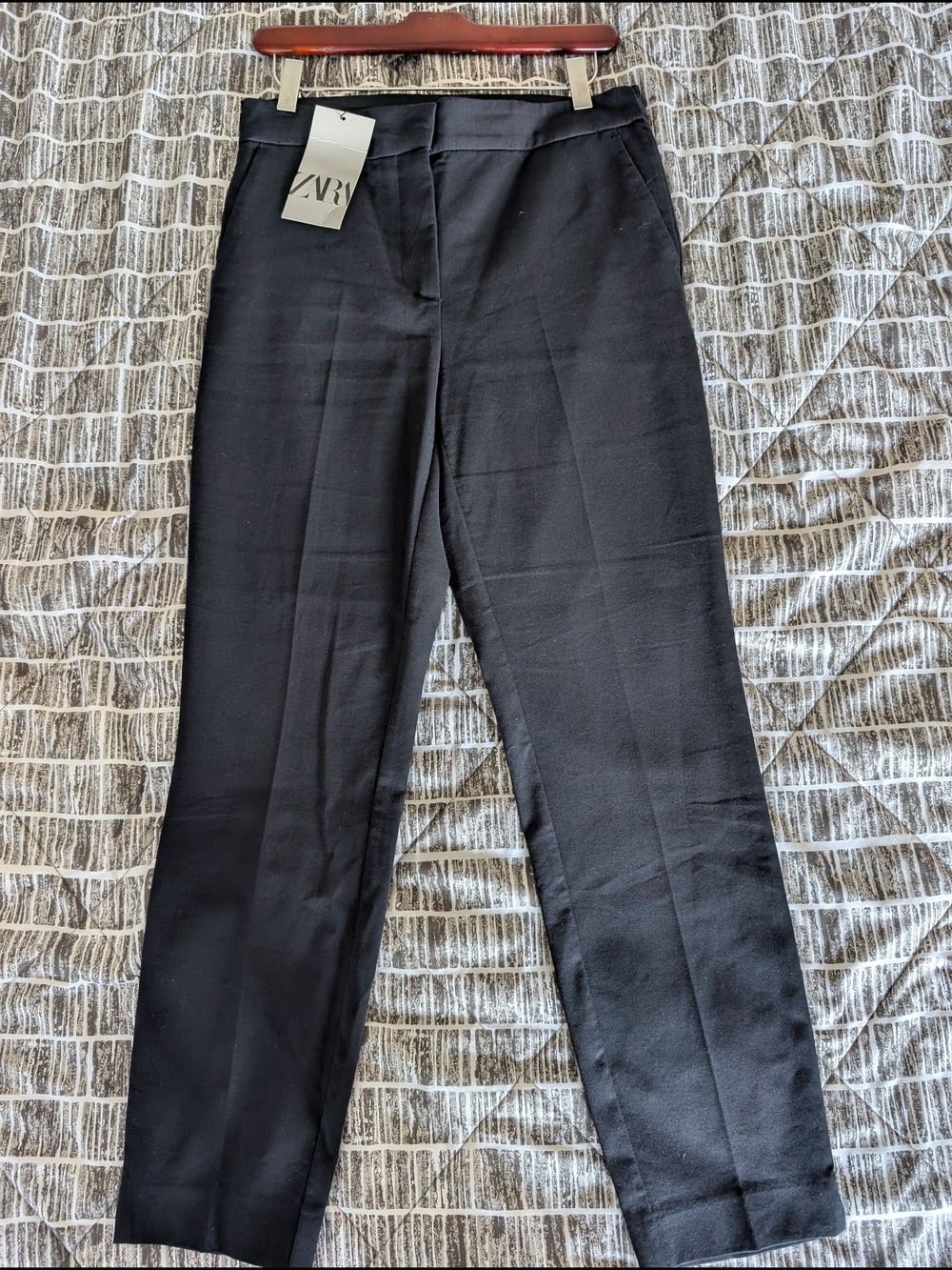 ZARA Black Tailored Straight-Leg Pants NWT Zip Up Elastic Waist
